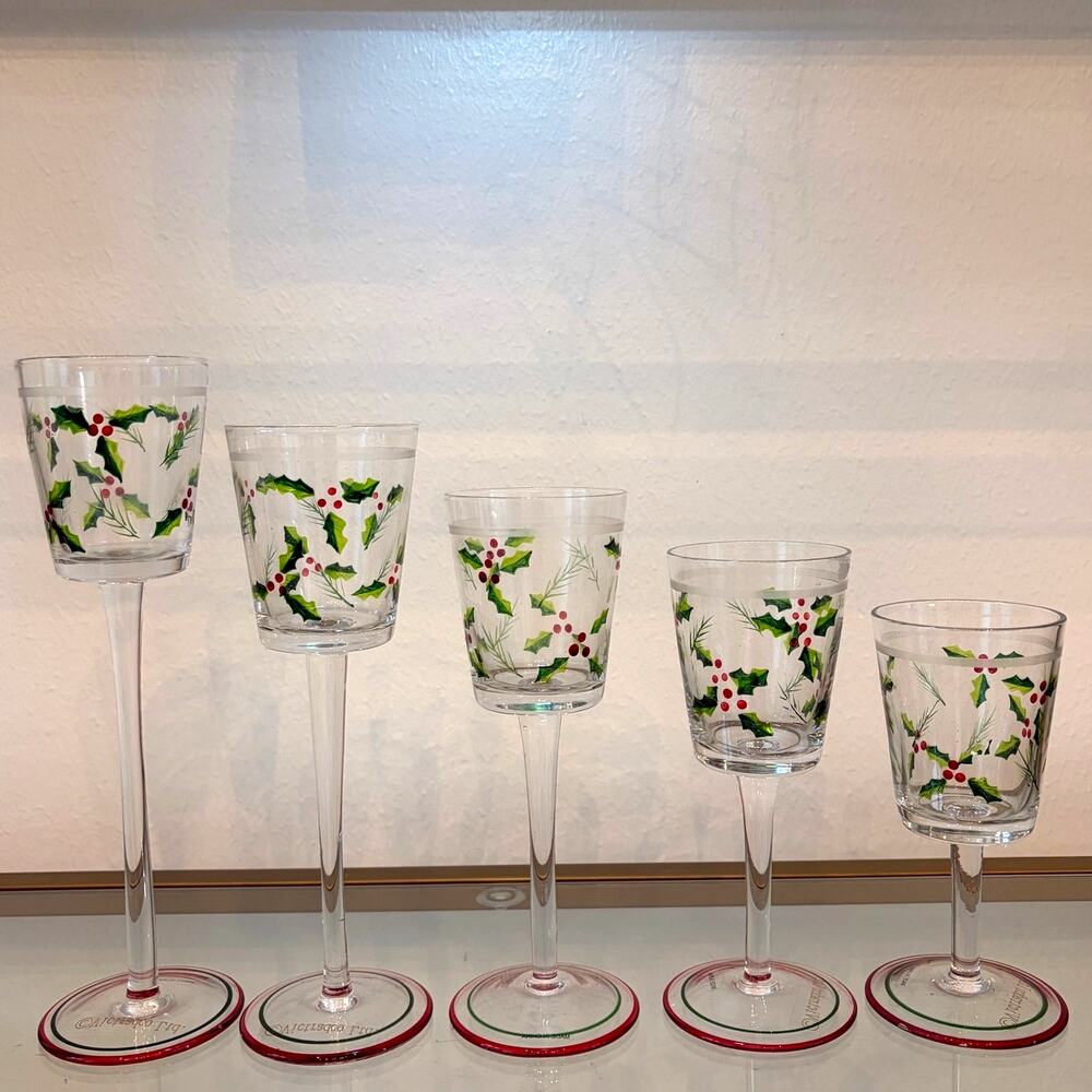 Yankee Candle Holly Berry Tea Light Candle Holders 5pc VINTAGE Holiday Decor